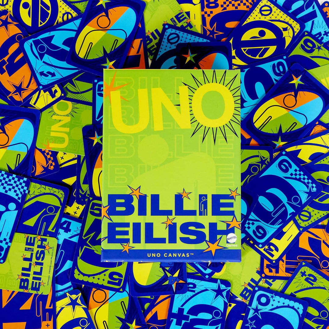 Mattel Games UNO Canvas Billie Eilish Kartenspiel für Kinder, Erwachsene, Familienabende und Partys,