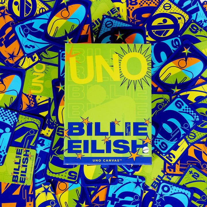 Mattel Games UNO Canvas Billie Eilish Kartenspiel für Kinder, Erwachsene, Familienabende und Partys,