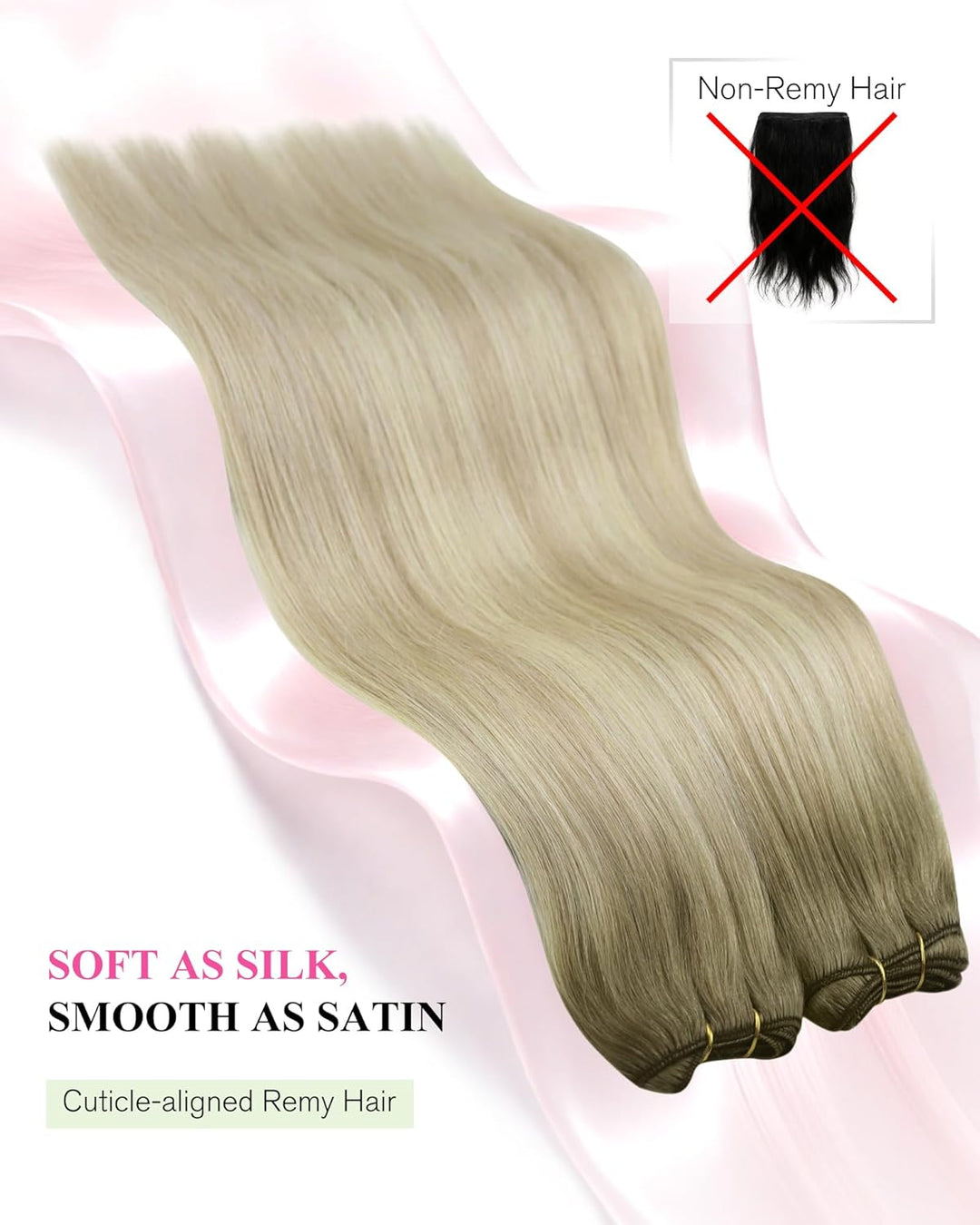 YoungSee Echthaar Tressen zum Einnähen Blond 35cm Tressen Echthaar Aschblond Ombre Blond Haartressen