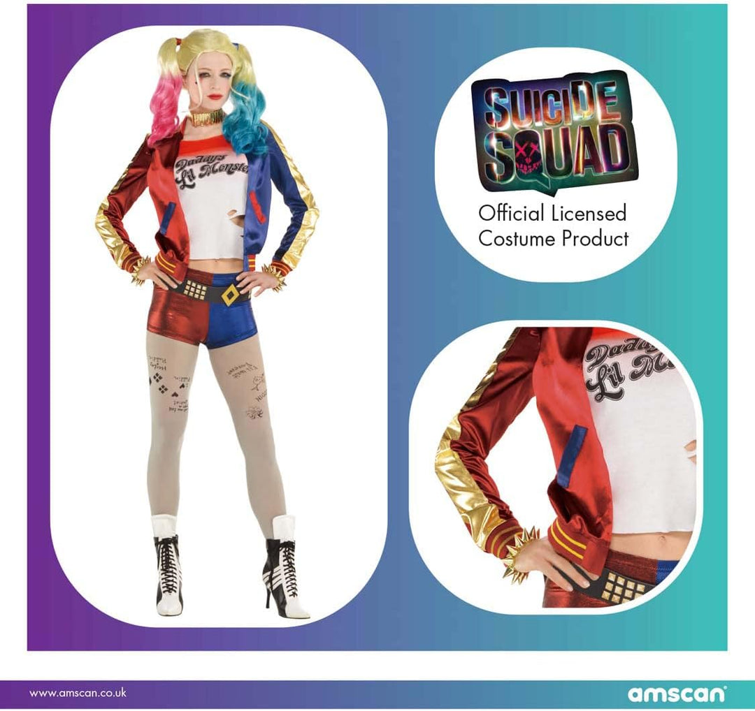 Amscan - Erwachsenenkostüm Harley Quinn aus Suicide Squad, Jacke mit angenähtem Top, Hose, Gürtel, S