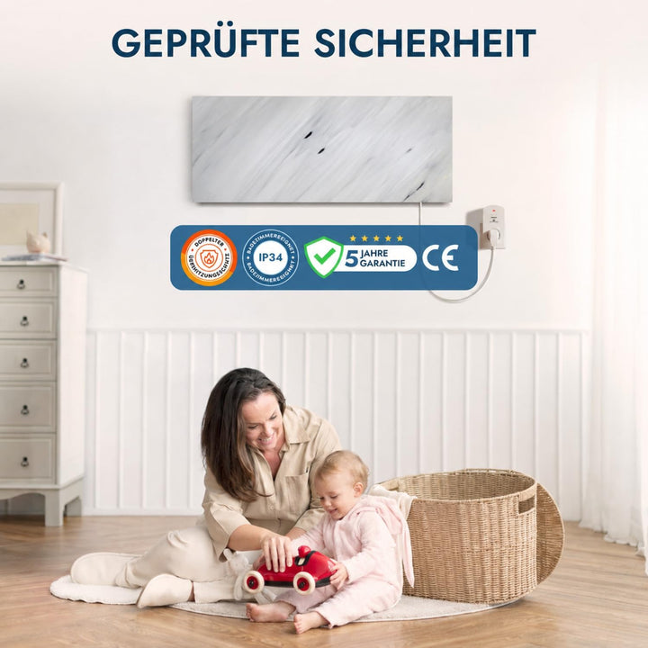 Marwona Naturstein Infrarotheizung 800 Watt mit Digitalthermostat I Energiesparende Infrarot Wandhei