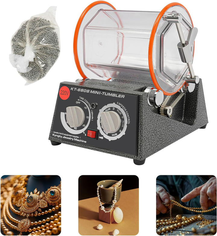 Poliermaschine für Schmuck, 60W Poliertrommel Kugelmühle, Rotary Jewelry Tumbler Polierer, 0-60 Minu