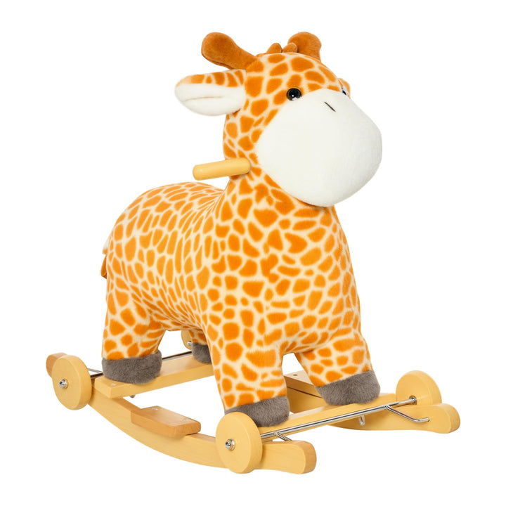 HOMCOM 2-IN-1 Schaukelpferd mit Räder Plüsch Schaukeltier Babyschaukel Spielzeug Gelb 63 x 38 x 63 c