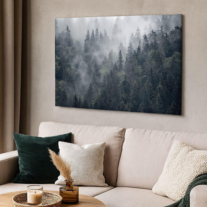 Bilder auf Leinwand 100x70cm Leinwandbild mit Rahmen Wald Baum Natur Gross Wanddeko Bild Schlafzimme