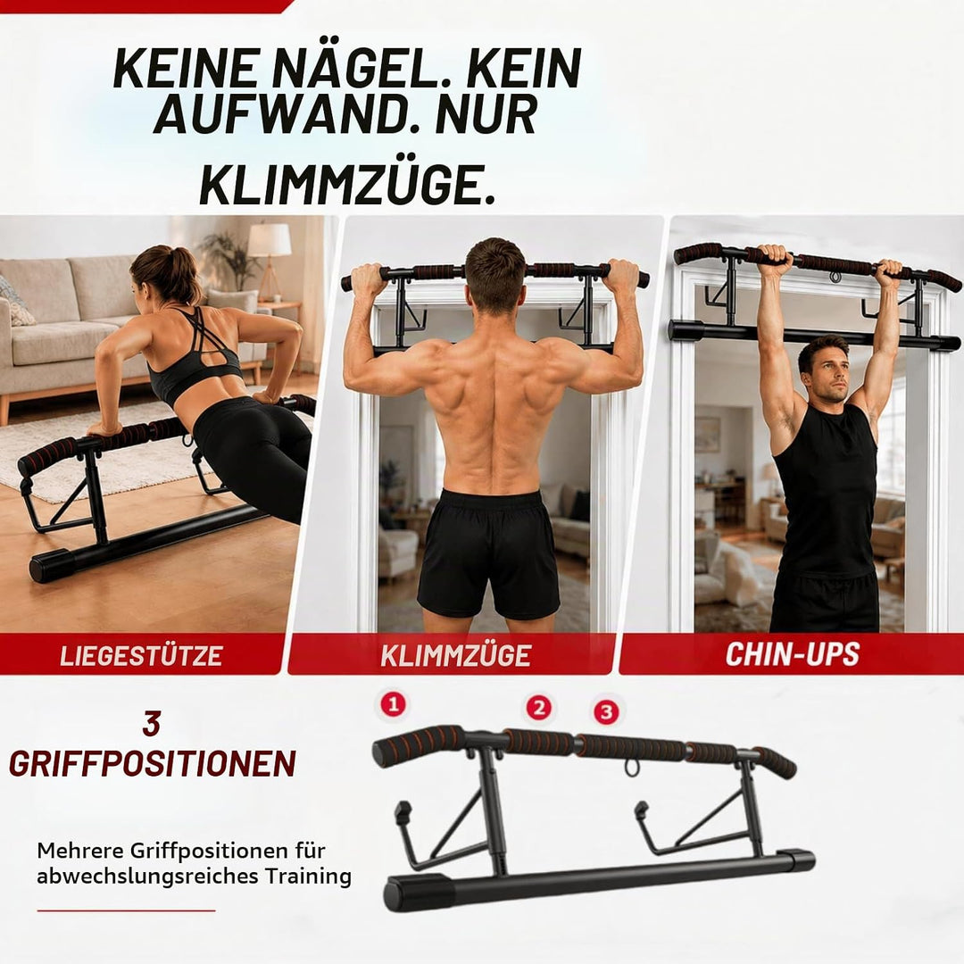 Klimmzugstange Türrahmen Ohne Schrauben, Pull Up Bar Door Frame mit Mehreren Griffpositionen für Vie