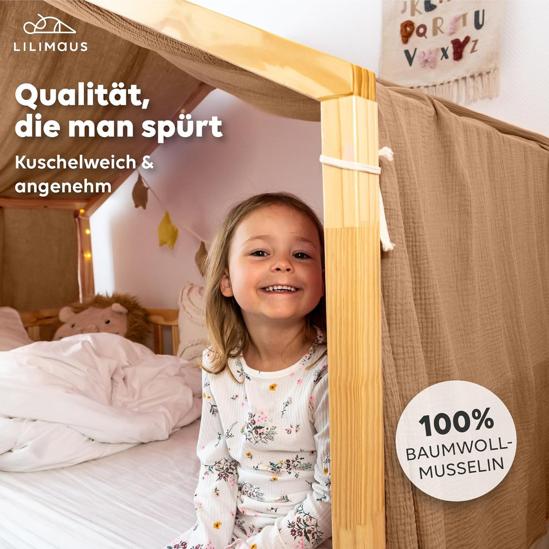 Hausbett Himmel [in 12 Farben] Betthimmel Hausbett aus 100% Baumwolle Musselin - Stoffhimmel für Hau
