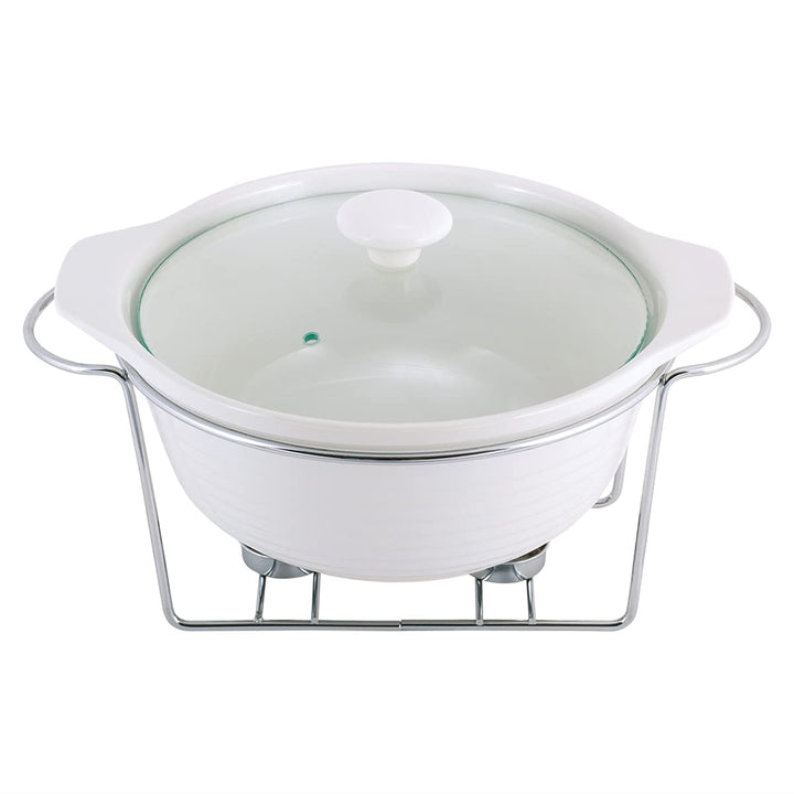 4BIG.fun 2,3 L Keramik Speisenwärmer Wärmebehälter Chafing-Dish Teelicht Warmhaltegerät Warmhaltebeh