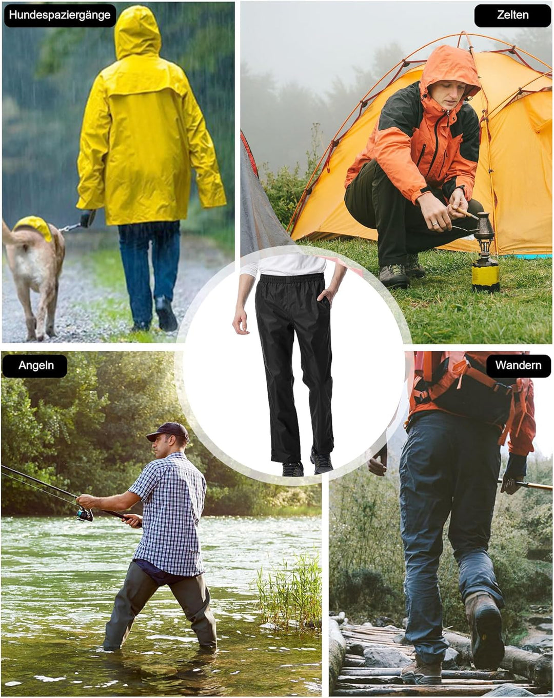 Regenhose für Herren wasserdichte Leichte Winddichte Outdoorhose zum Wandern Camping Golf XS / 30L S