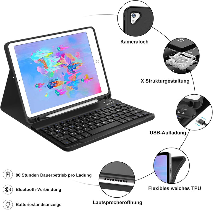 WINCHKING Tastatur Hülle für iPad 9.7 Zoll 2018 (6. Generation)/2017 (5. Generation)/Pro 9,7"/ Air 2