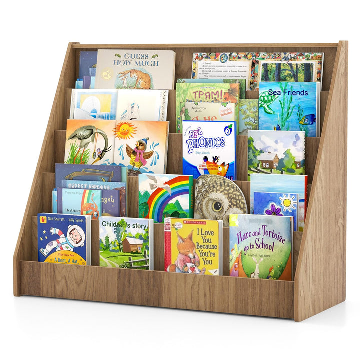 COSTWAY Kinderregal mit 5 Fächern, Bücherregal für Kinder, Zeitungsständer aus Holz, Aufbewahrungsre