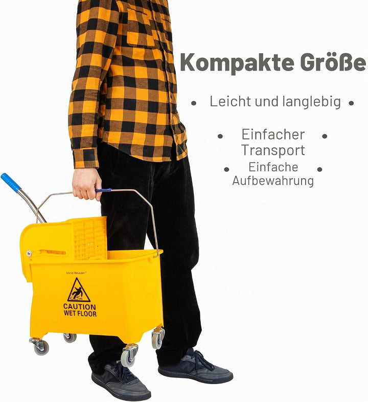 Mind Reader Mobile Heavy Duty Mop Bucket with Upward Press Wringer, 22-Quart Capacity, 16.25"L x 10.