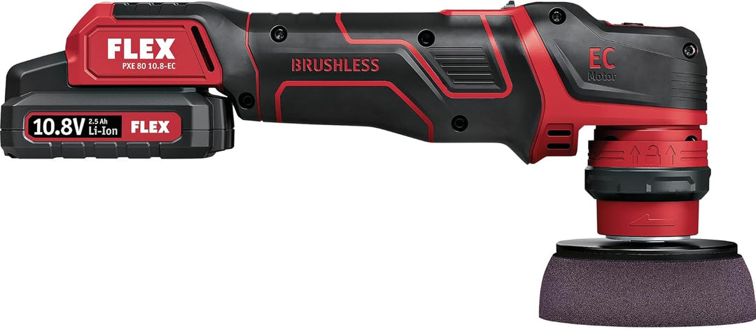 Flex Akku Polierer 10,8 V (Poliermaschine) PXE 80 10,8-EC/2,5 Set - 418102, Schwarz / Rot