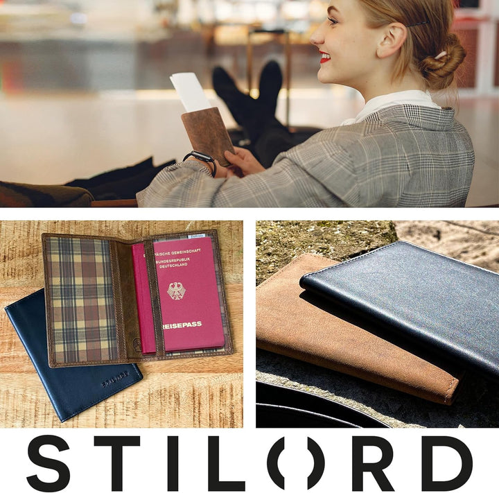 STILORD 'Arthur' Reisepasshülle Leder Reisezubehör Ausweismappe Echt Leder Reisedokumententasche Led