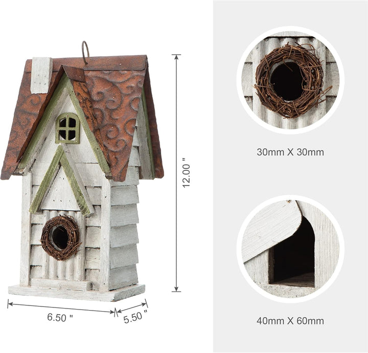 Glitzhome GH90086 Hängendes Vogelhaus aus Holz, abgenutzt, Weiss Weiss/opulenter Garten, Weiss/opule