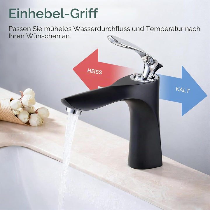Leekayer Waschbecken Wasserhahn Einhand Chrom 1 Loch Mount Körper schwarz Waschtischmischer Toilette