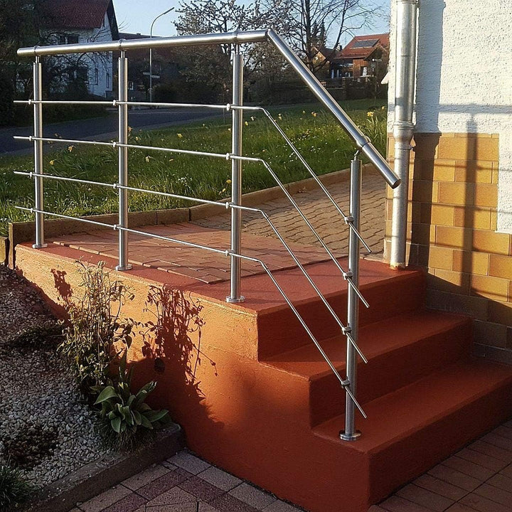 TIBU Edelstahl Geländer V2A für Balkon Terrasse Treppe mit waagerechten Streben, Aufmontage 0,6m-6m