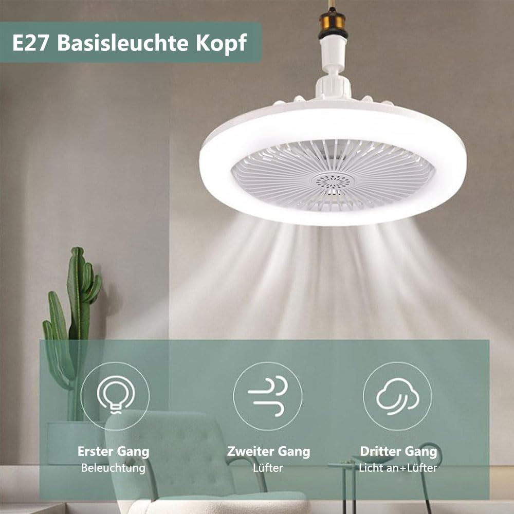 Ventilator lampe E27,Deckenventilator Mit Beleuchtung 30W,Deckenventilator Mit Licht,Lampe Mit Venti