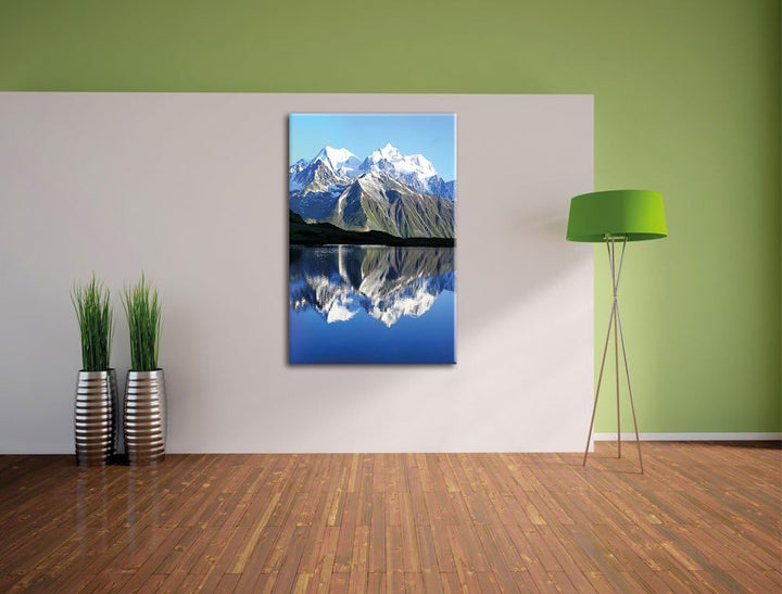Pixxprint Berge am See, Format: 100x70 auf Leinwand, XXL riesige Bilder fertig gerahmt mit Keilrahme