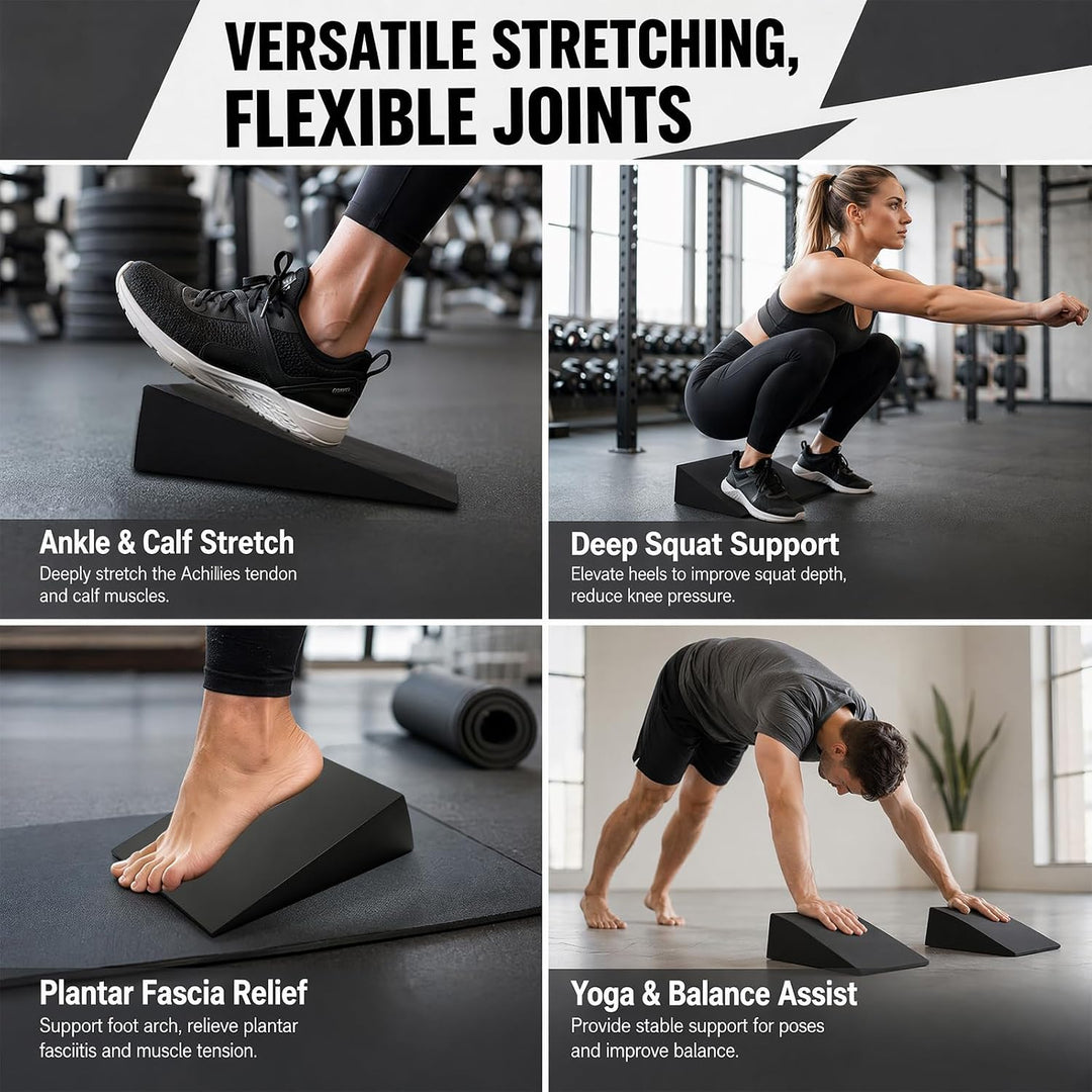 Wadendehner 2er Set, Squat Wedge Kniebeugenrampe mit 5 Widerstandsbändern | Yoga Blöcke Slant Board