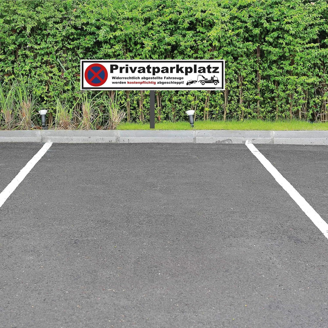 Parkplatz Schild - Privatparkplatz - 52 x 11 cm mit Pfosten 75cm Parken verboten, Verbotsschilder, P