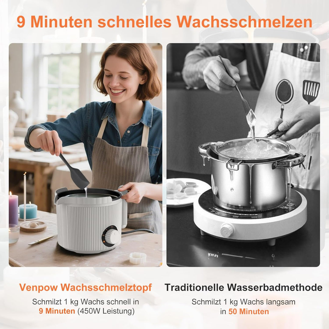 venpow Wachsschmelztopf mit Ausgiesser, kerzen selber machen set für erwachsene Anfänger, 1,5L gross