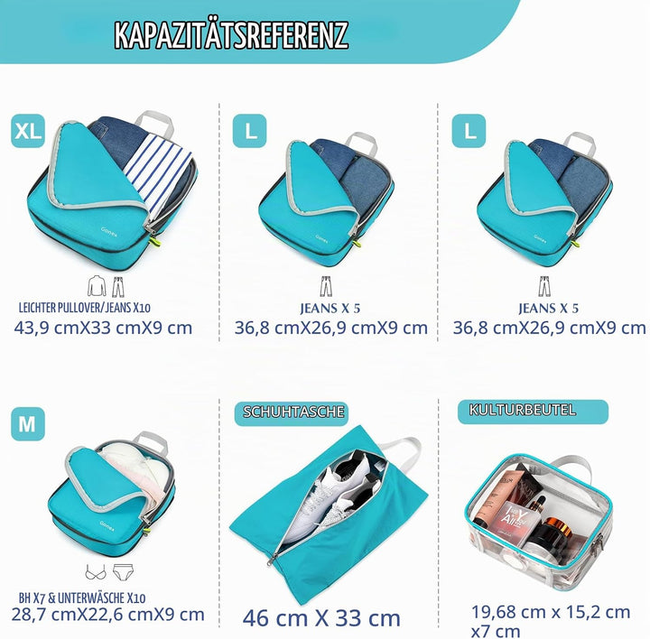 Gonex Compression Packing Cubes 6er Set, Gonex Kleidertaschen 6-teilig Verpackungswürfel, Kleidertas