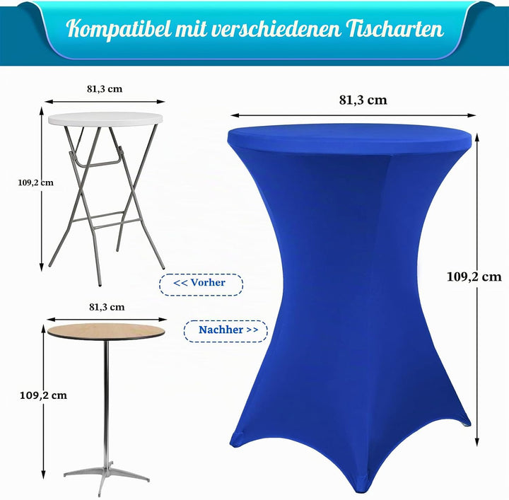 3er-Set Stretch Stehtisch Husse für Bistrotisch Ø 80-85 cm Elegante,Verstärkung im Fussbereich,40°C