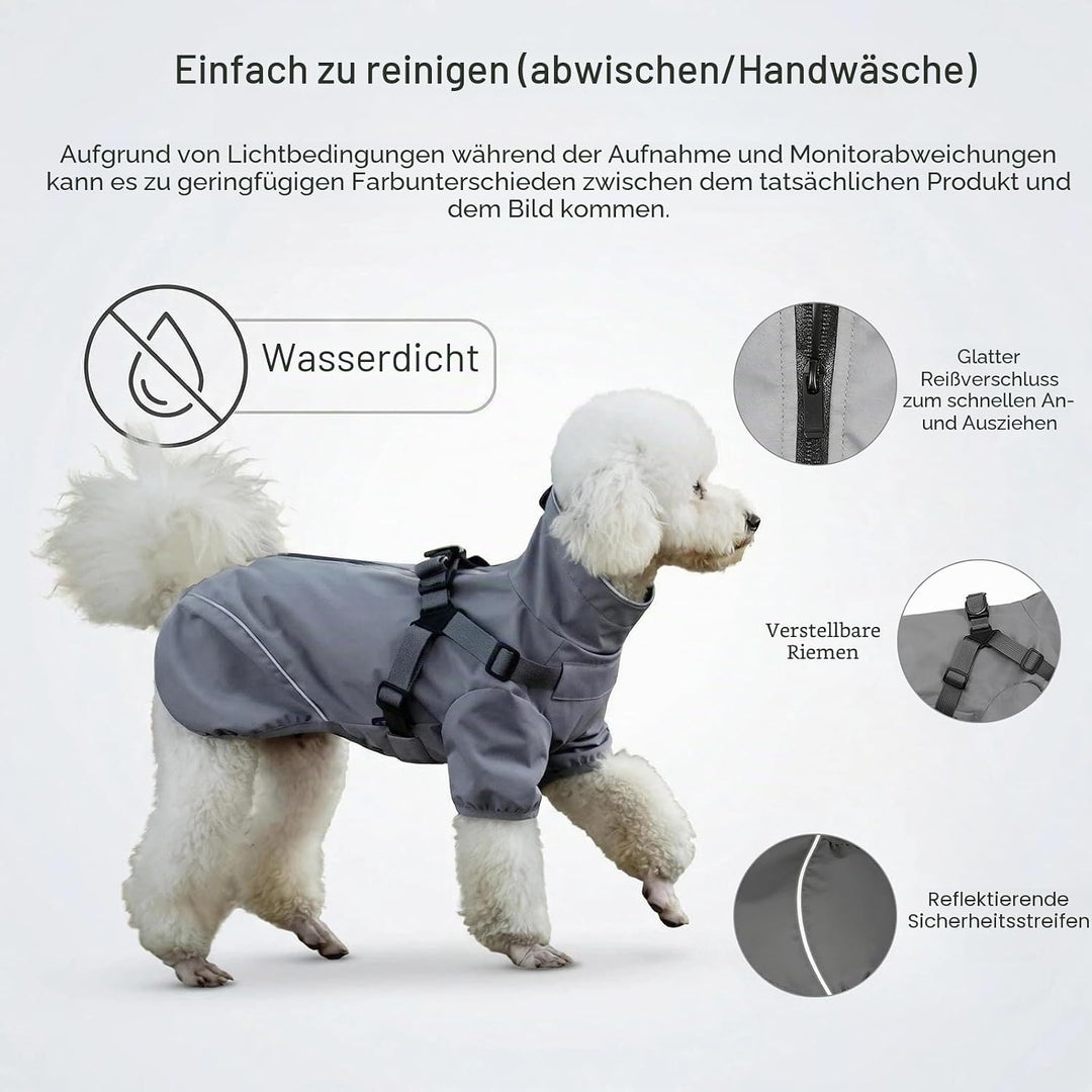 Hunderegenmantel mit Reissverschluss, wasserdichte reflektierende Regenjacke für Welpen, Regenmantel