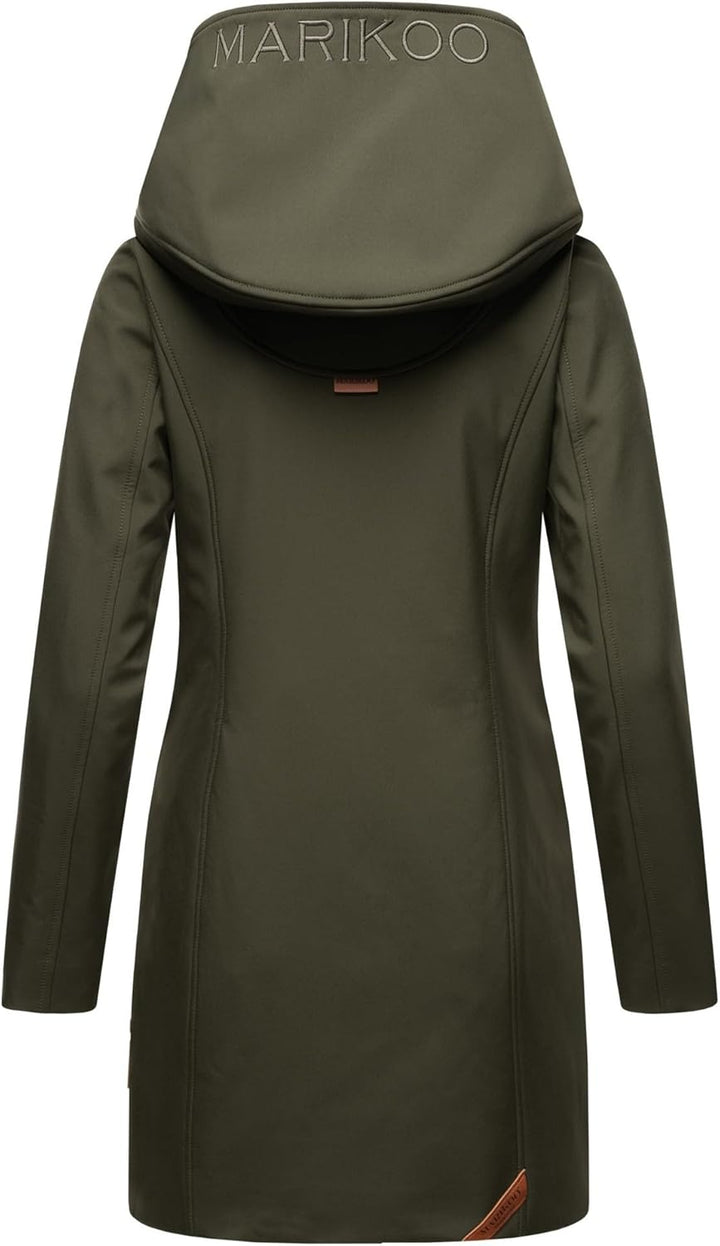 MARIKOO Damen Softshell Jacke Winterjacke wasserabweisend Outdoor lang B856 XS Olive, XS Olive