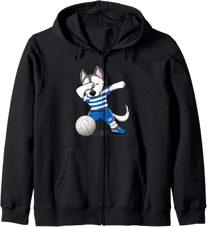 Dabbing Husky Griechenland Volleyball Griechische Flagge Kapuzenjacke