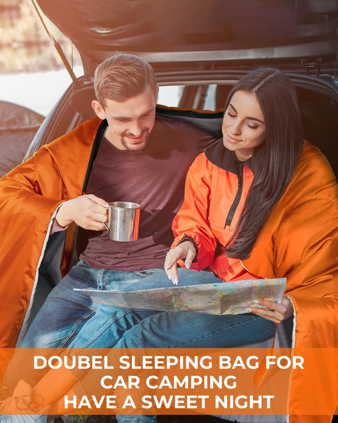 Ohuhu Doppelschlafsack, Schlafsack 2 Personen 220x150cm Schlafsack Outdoor mit 2 Kissen Deckenschlaf