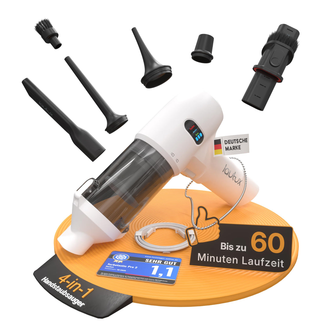 Turbotastic Pro 2 Handstaubsauger – 120W, 18.000Pa, bis 60 Min Laufzeit, HEPA-Filter, LED-Display, 4