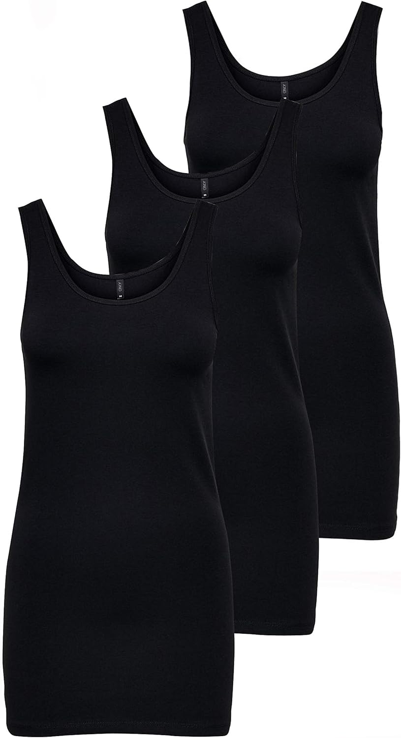 ONLY Damen Onllive Love Long Tank Noos Top S Schwarz (3 X Black), S Schwarz (3 X Black)