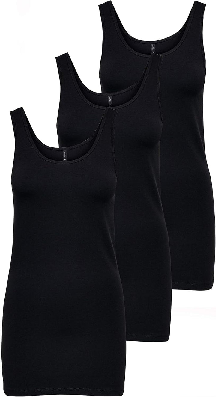 ONLY Damen Onllive Love Long Tank Noos Top S Schwarz (3 X Black), S Schwarz (3 X Black)