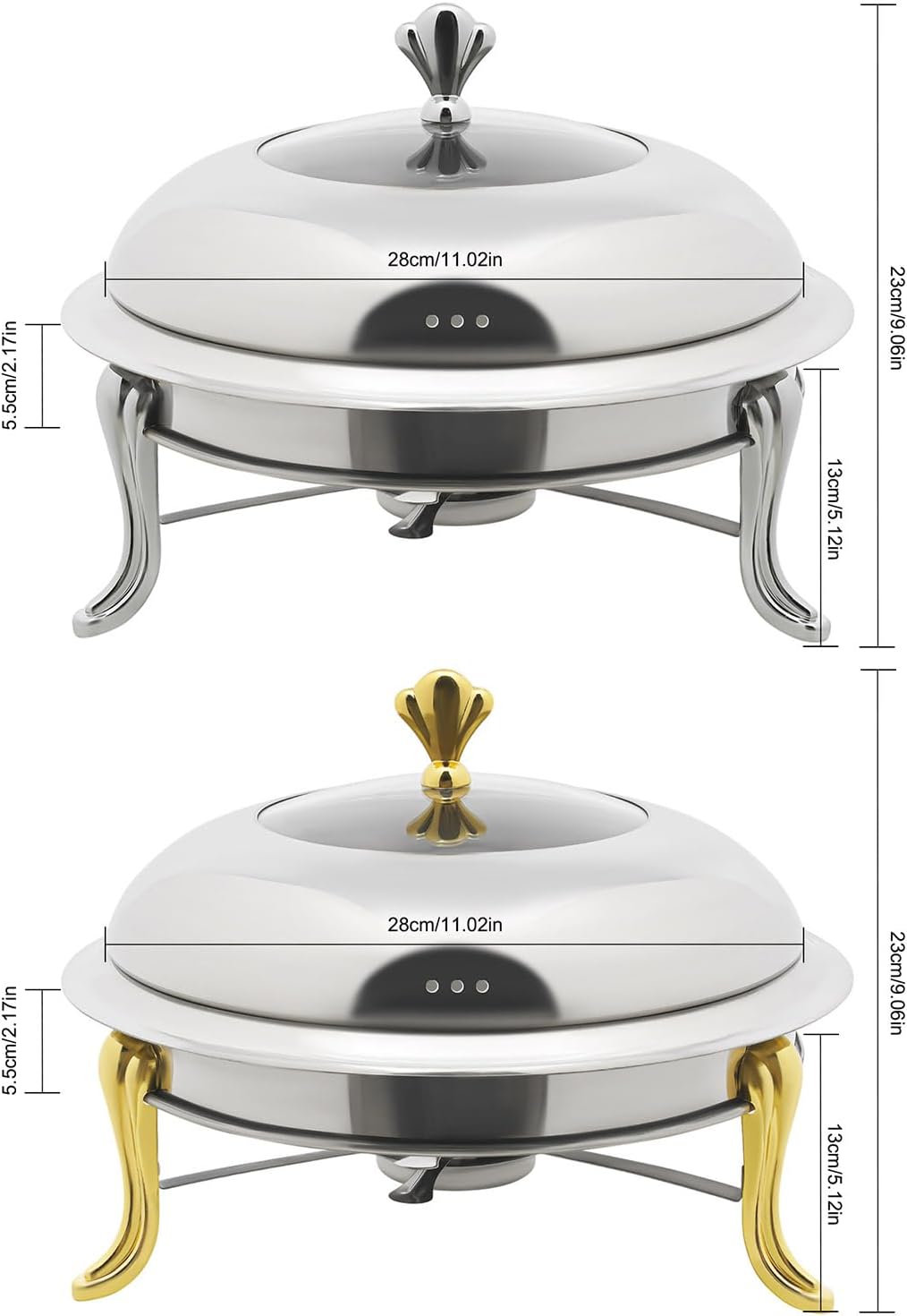 Speisewärmer mit Deckel, Edelstahl, Warmhalteplatte, Buffet, Chafing Dish, Warmhalteplatte (Silber),