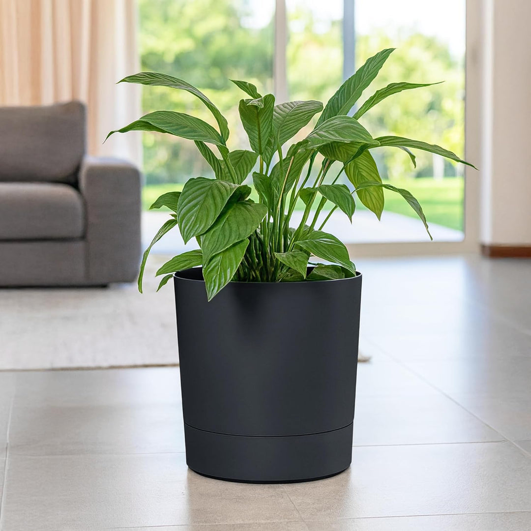 KONZEPT Blumentopf mit Untersetzer 38 cm - grosser Übertopf aus Kunststoff für Zimmerpflanzen, moder