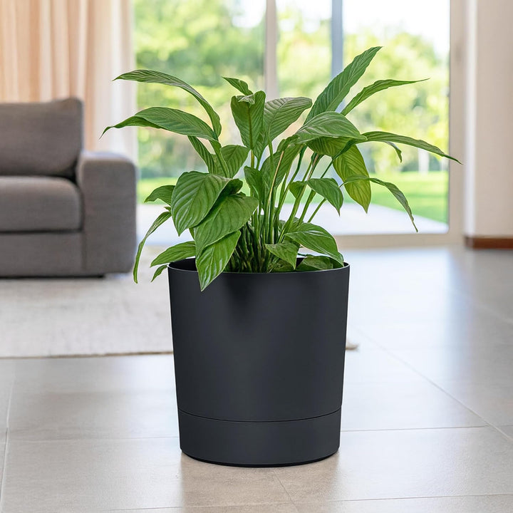 KONZEPT Blumentopf mit Untersetzer 38 cm - grosser Übertopf aus Kunststoff für Zimmerpflanzen, moder