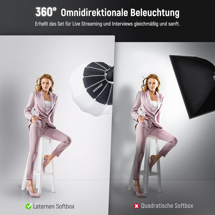 NEEWER 65cm Laternen Softbox mit ein Schritt Schnellwechsel,360°Lichtdiffusor mit Schürze,Bowens Mou