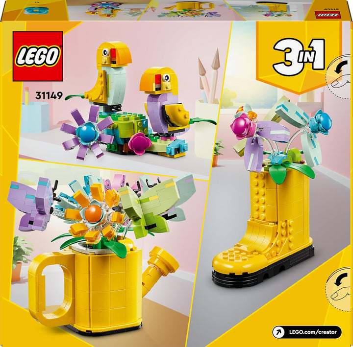 LEGO Creator 3in1 Giesskanne mit Blumen Set, Kinderzimmer-Deko, Baue eine Giesskanne mit Blumenstrau