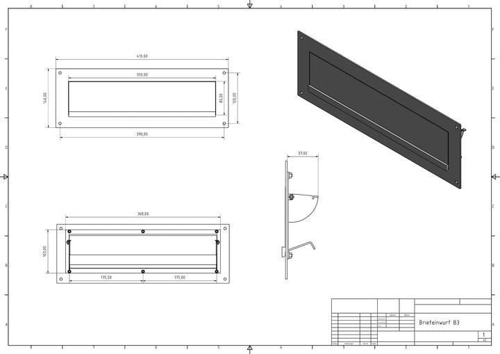 Briefeinwurf Edelstahl B3 Briefeinwurf 350x80mm, Briefeinwurf 350x80mm