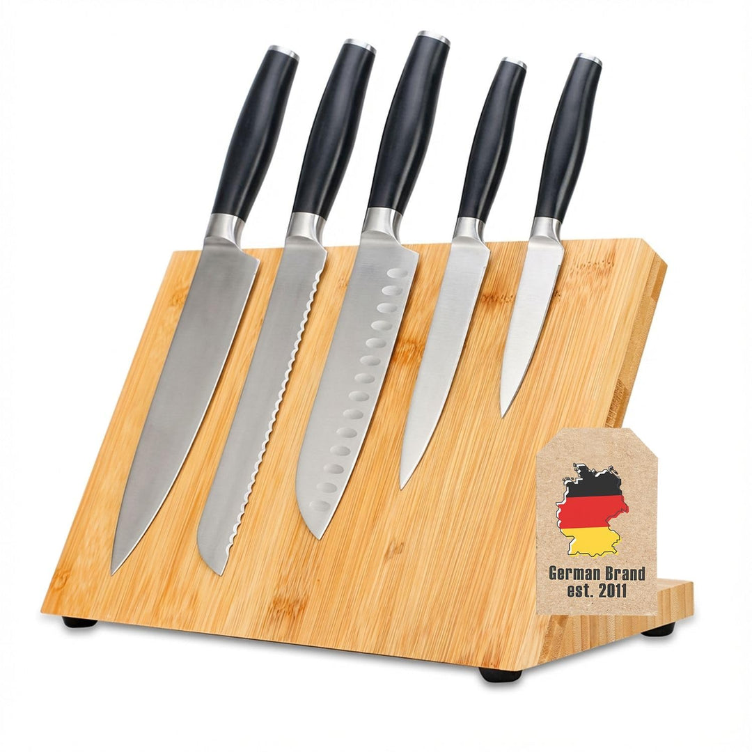 INTIRILIFE Magnetisches Messerbrett aus Bambus Braun 28 x 18 x 13.5 cm – Holz Messerblock mit Starke