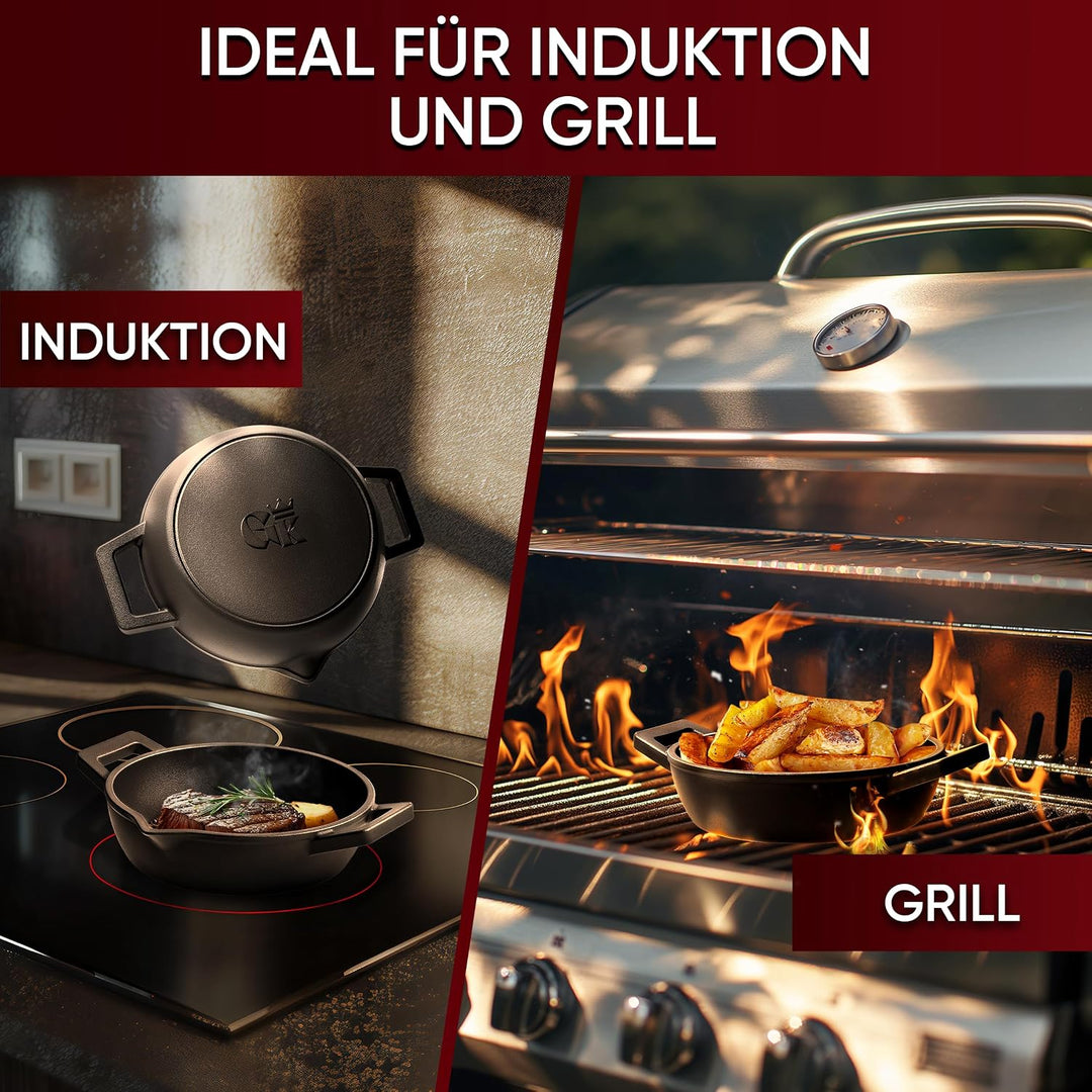 GUSSKÖNIG Gusseisen Grillpfännchen für Grill (2er Set) - Gusseisenpfanne klein Ø 11 cm - 2x kleine P