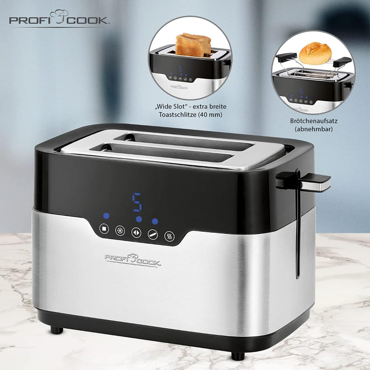 ProfiCook PC-TA 1170 2-Scheiben-Toaster, Sensor Touch, Brötchenaufsatz, Krümelschublade, Zentrierfun