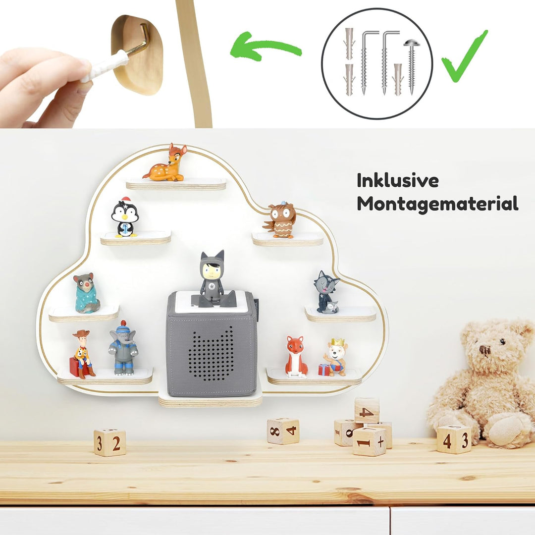 stadtecken Kinder Holzregal für Toniebox & Tonies – Wolkenform | Platz für ca. 27 Tonies | Wandregal