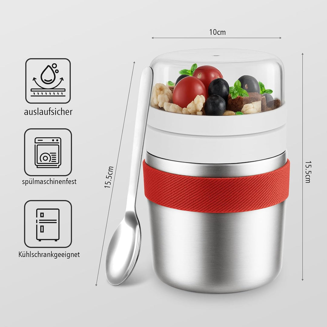 Edelstahl Müslibecher to go mit Löffel, Doppelwandiger Vakuum-Isolier Joghurtbecher to go 720ml, Neu