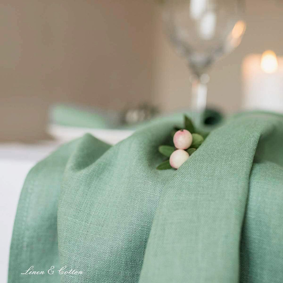 Linen &amp; Cotton Tischläufer Stoff Tischband Tischdeko Hygge 100% Leinen, Mint Grün (40 x 300 cm) Lang