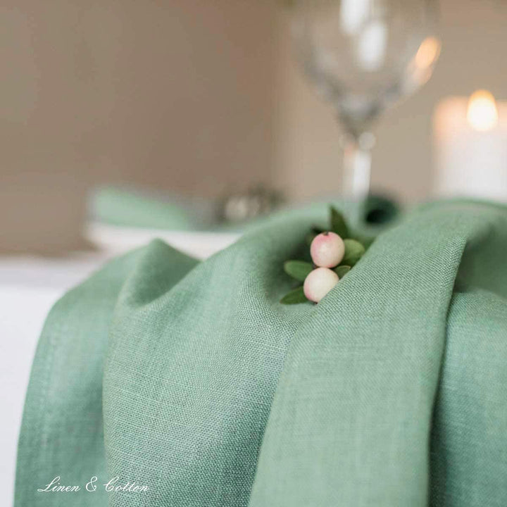 Linen &amp; Cotton Tischläufer Stoff Tischband Tischdeko Hygge 100% Leinen, Mint Grün (40 x 300 cm) Lang