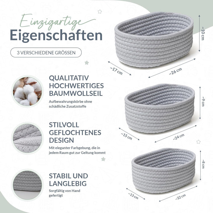 CALDERA® Elegante Körbchen im 3er-Set als Wickeltisch Organizer, perfektes Wickeltisch Zubehör für j