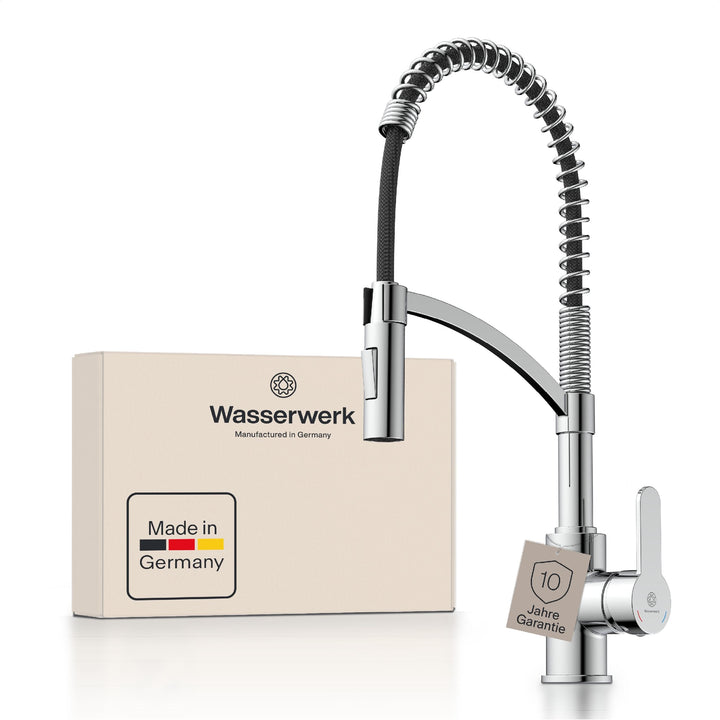 WK3 Küchenarmatur - Design-Wasserhahn Küche - Chrom - Herunterziehbare Brause - Armatur mit Energies
