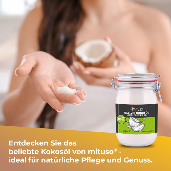 mituso Bio Kokosöl, nativ, 2er Pack (2 x 1000 ml) im Bügelglas